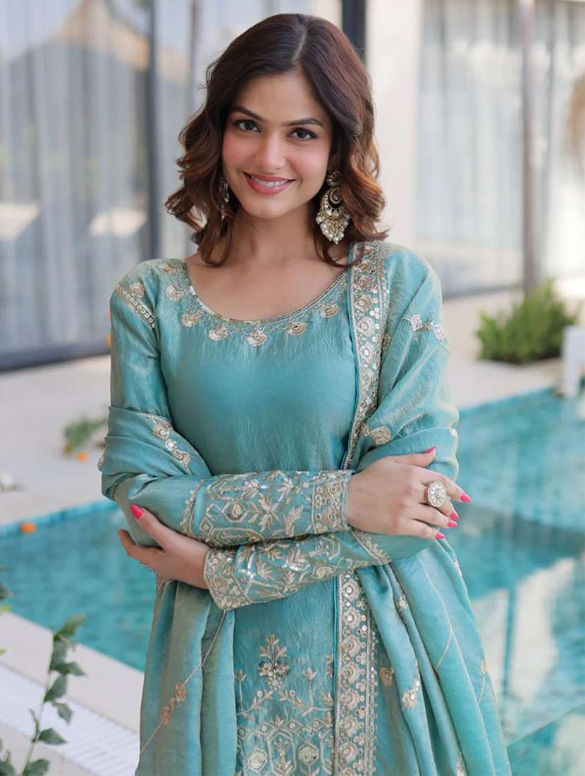 women embroidered long sleeves kurta palazzo set with dupatta - 22598093 -  Standard Image - 1