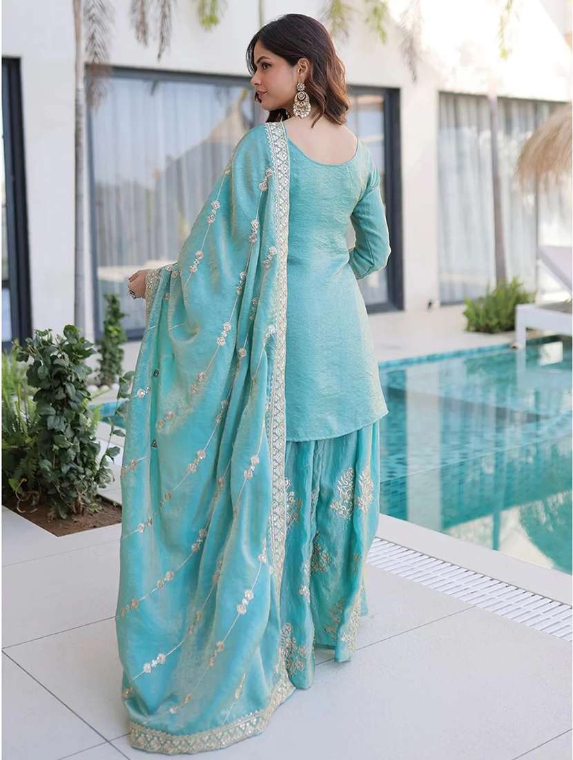 women embroidered long sleeves kurta palazzo set with dupatta - 22598093 -  Standard Image - 4