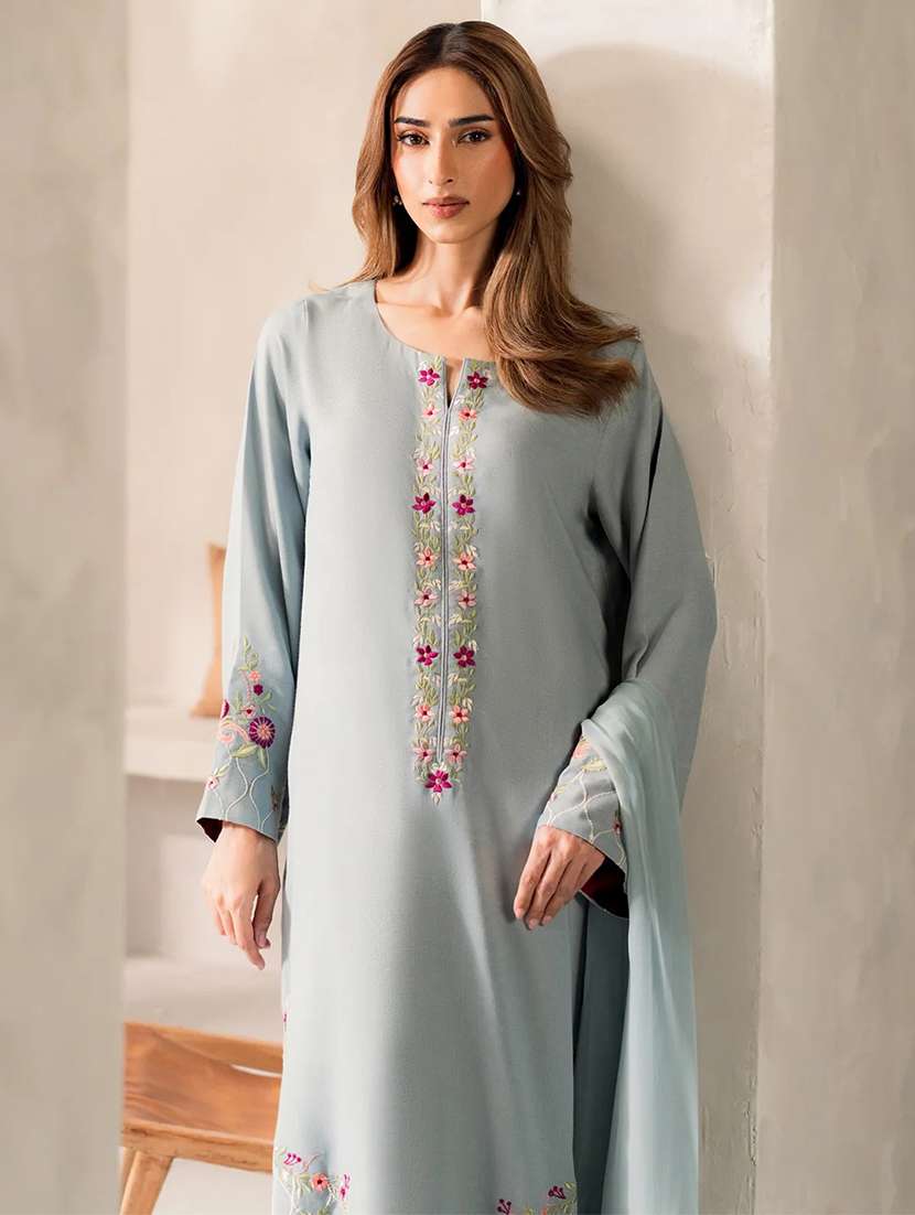 women embroidered long sleeves kurta pant set with dupatta - 22598099 -  Standard Image - 1