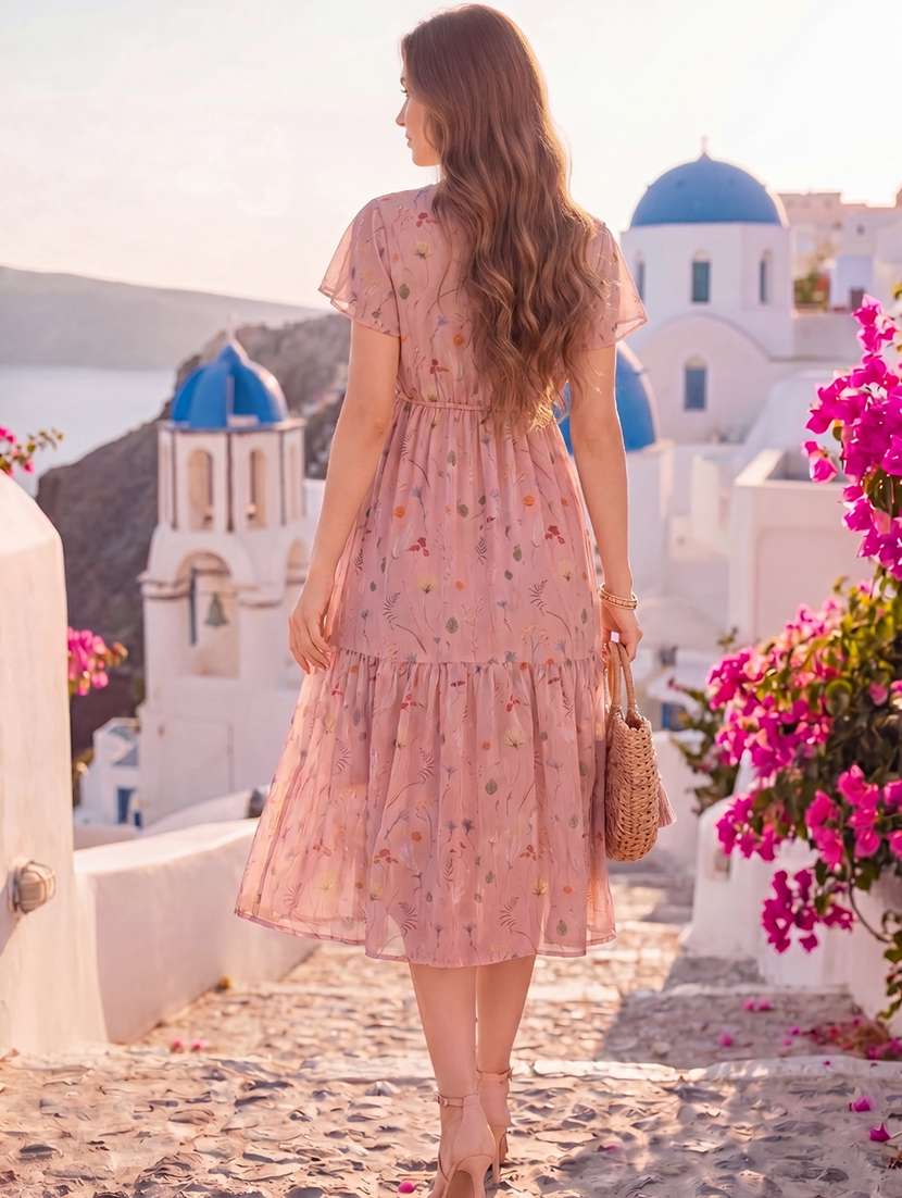 Women Printed Short Sleeves Tiered Dress - 22598132 -  Standard Image - 4
