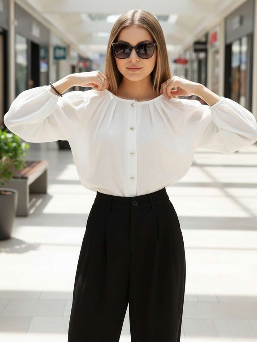 women solid long sleeves regular top