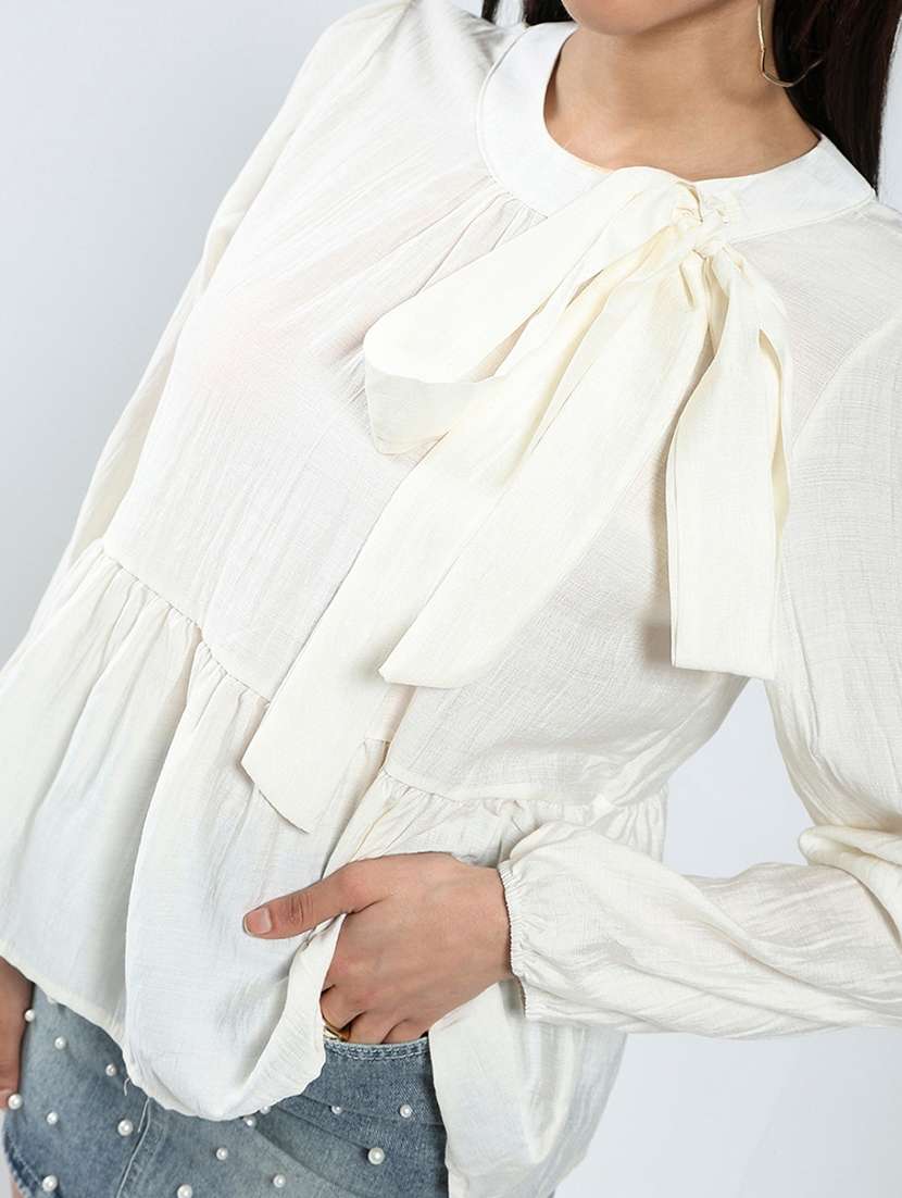 women solid long sleeves peplum top - 22598150 -  Standard Image - 1