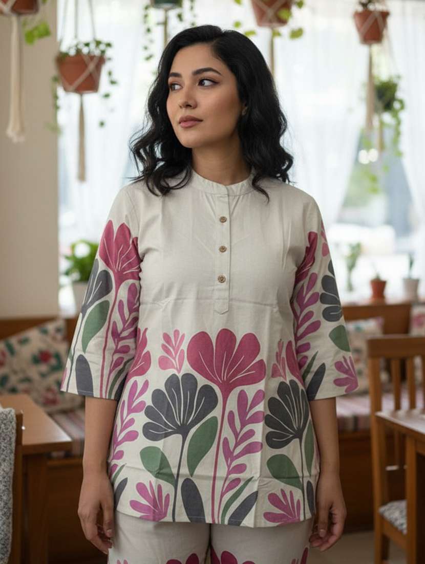 women embroidered three quarter sleeves ethnic co-ord set - 22598155 -  Standard Image - 1