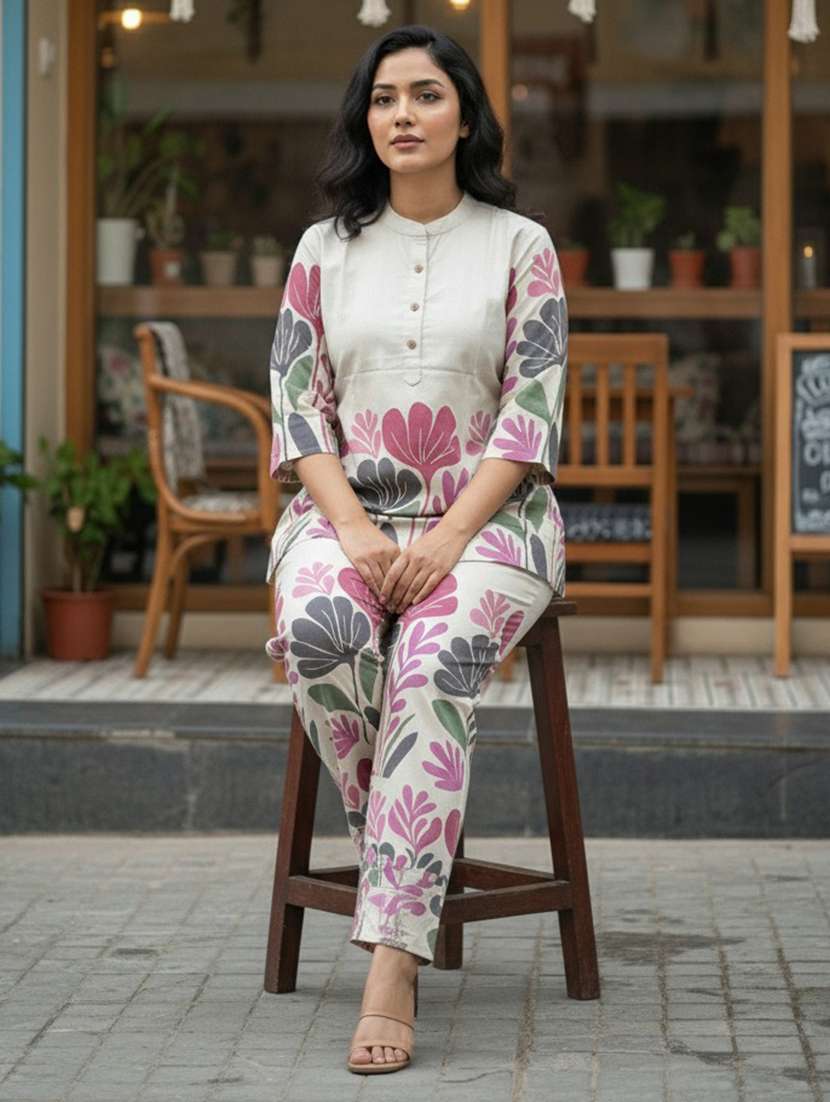 women embroidered three quarter sleeves ethnic co-ord set - 22598155 -  Standard Image - 4