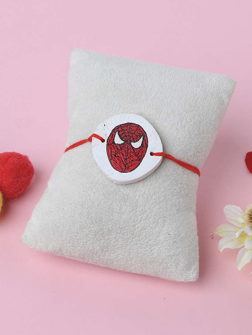 the magic wand trendy spiderman face hand painted wooden rakhi for kids - 22598292 -  Standard Image - 1