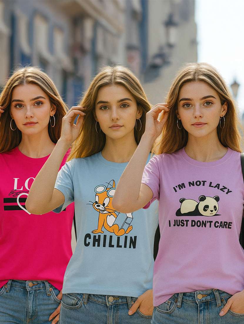 women pack of 3 printed short sleeves regular fit t-shirt - 22598325 -  Standard Image - 4