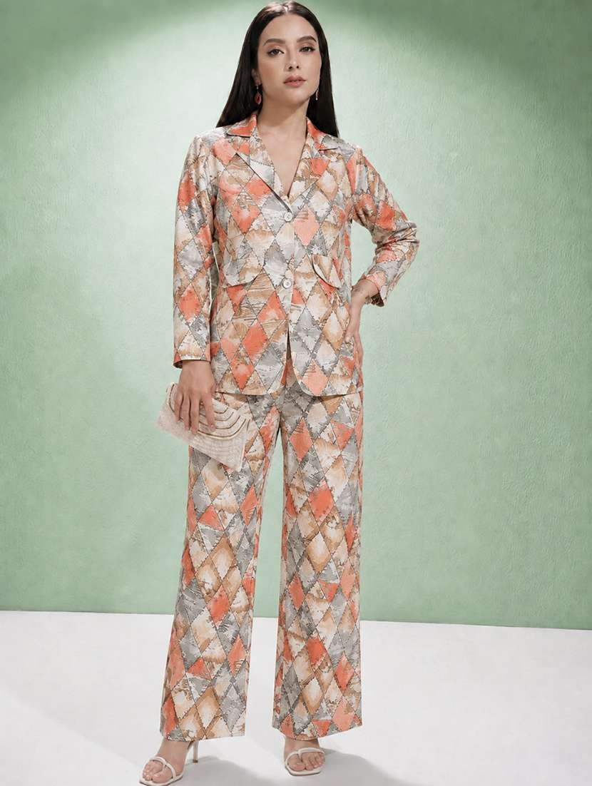 Women Printed Long Sleeve Blazer And Trouser Co-ord Set - 22598341 -  Standard Image - 1