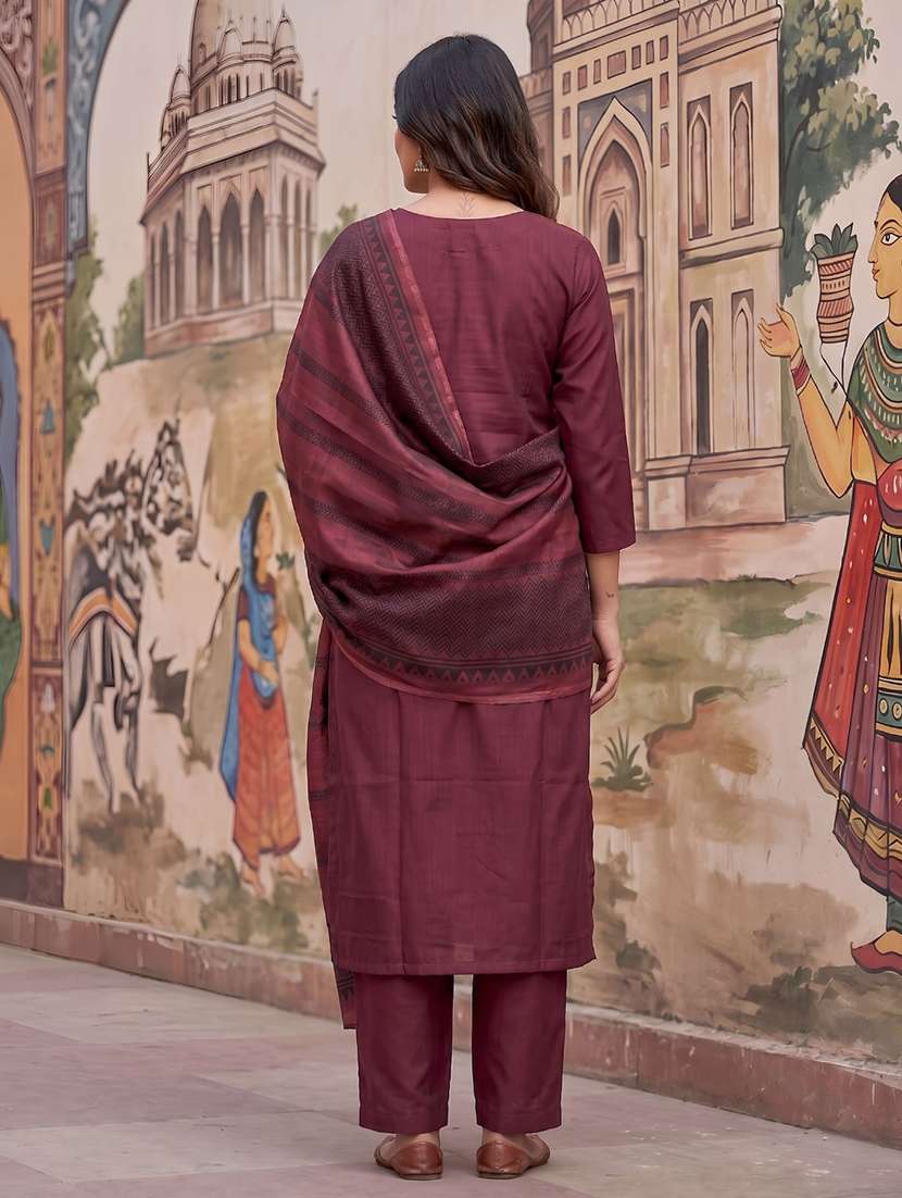Women Solid Three Quarter Sleeves Kurta Pant Set With Dupatta - 22598364 -  Standard Image - 4