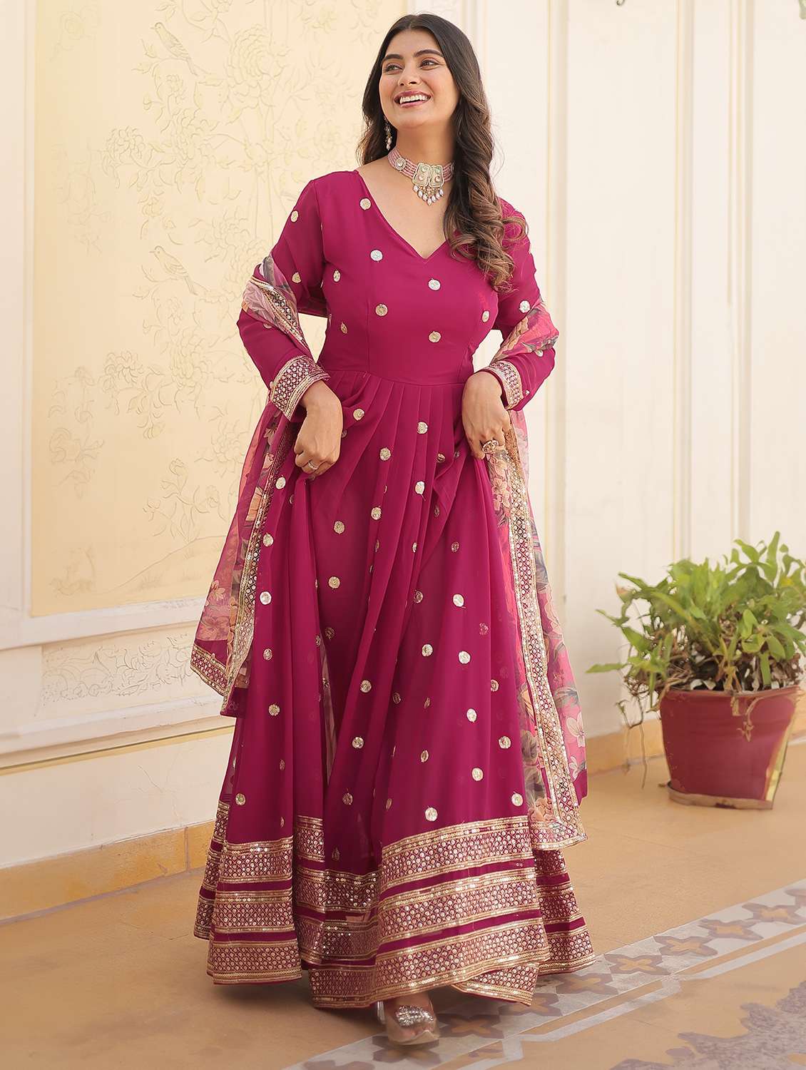 women embroidered long sleeves kurta dupatta set - 22598498 -  Standard Image - 1
