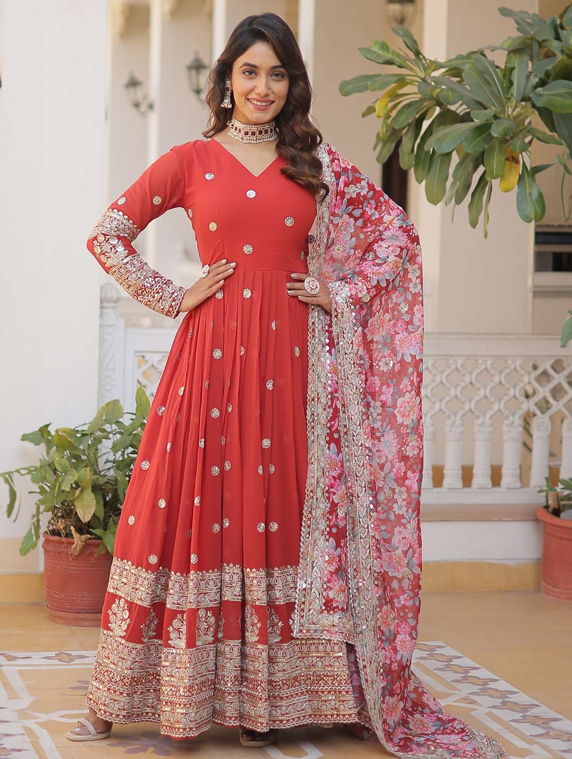 women embroidered long sleeves kurta dupatta set - 22598508 -  Standard Image - 1