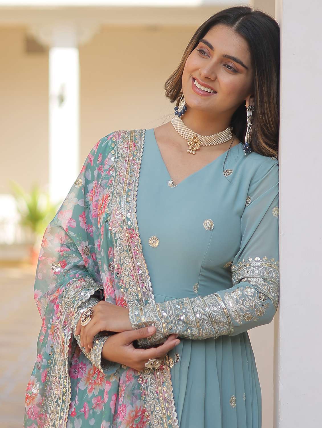 women embroidered long sleeves kurta dupatta set - 22598509 -  Standard Image - 1