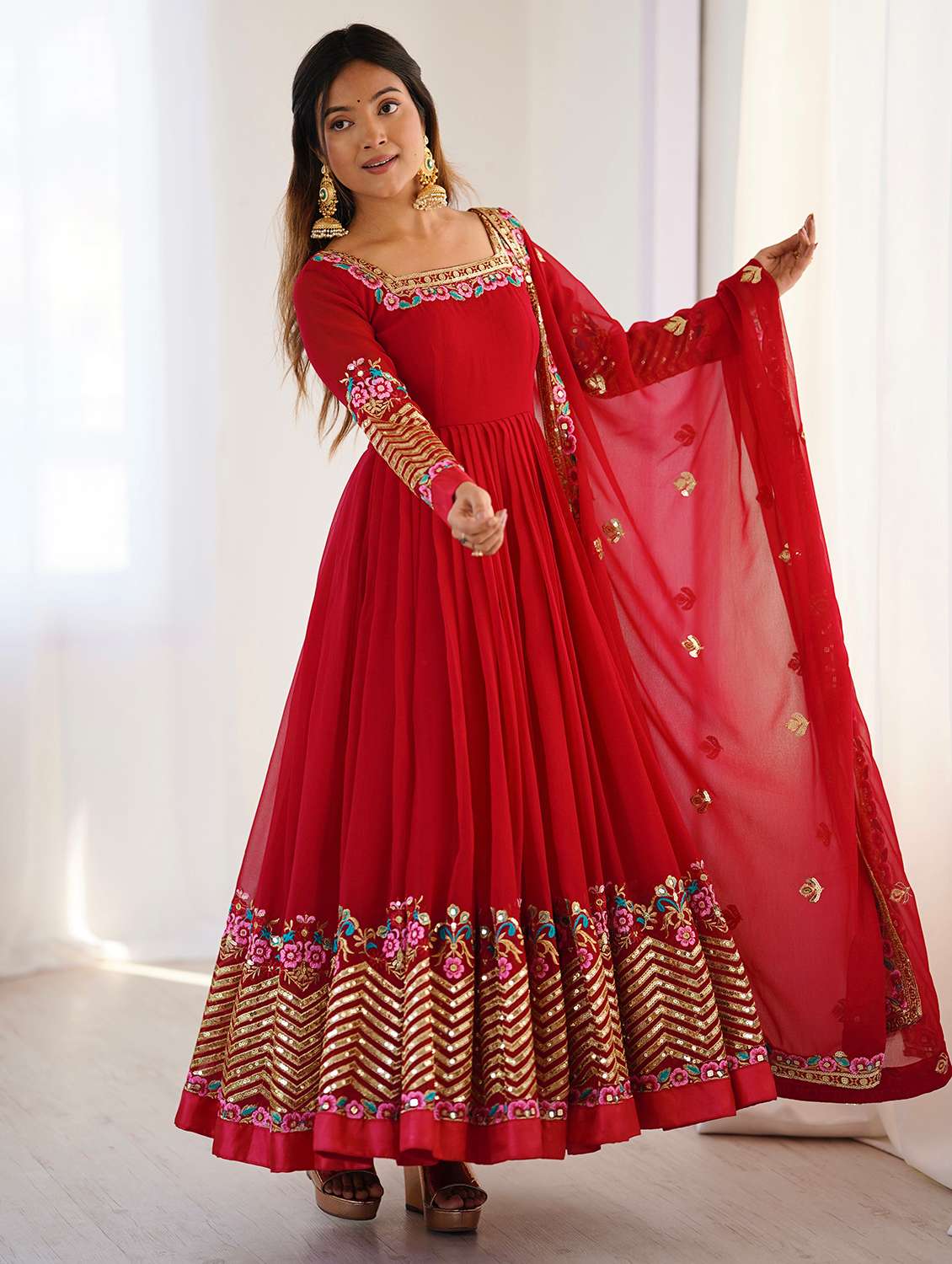 women embroidered long sleeves kurta dupatta set - 22598511 -  Standard Image - 1