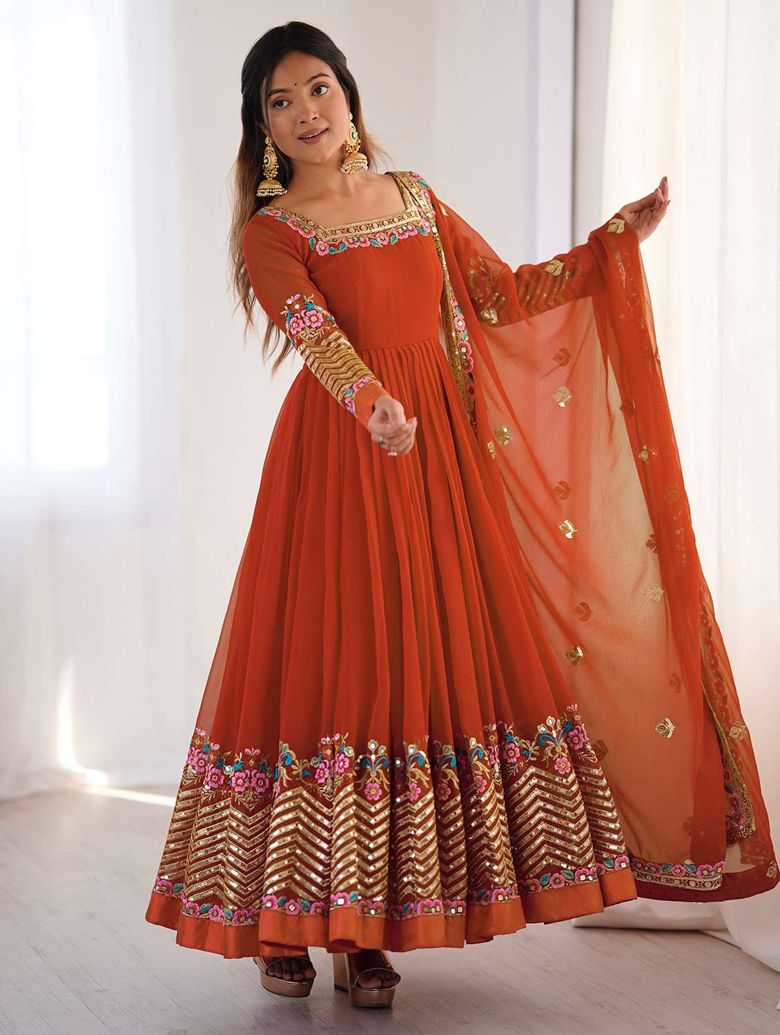 women embroidered long sleeves kurta dupatta set - 22598551 -  Standard Image - 1