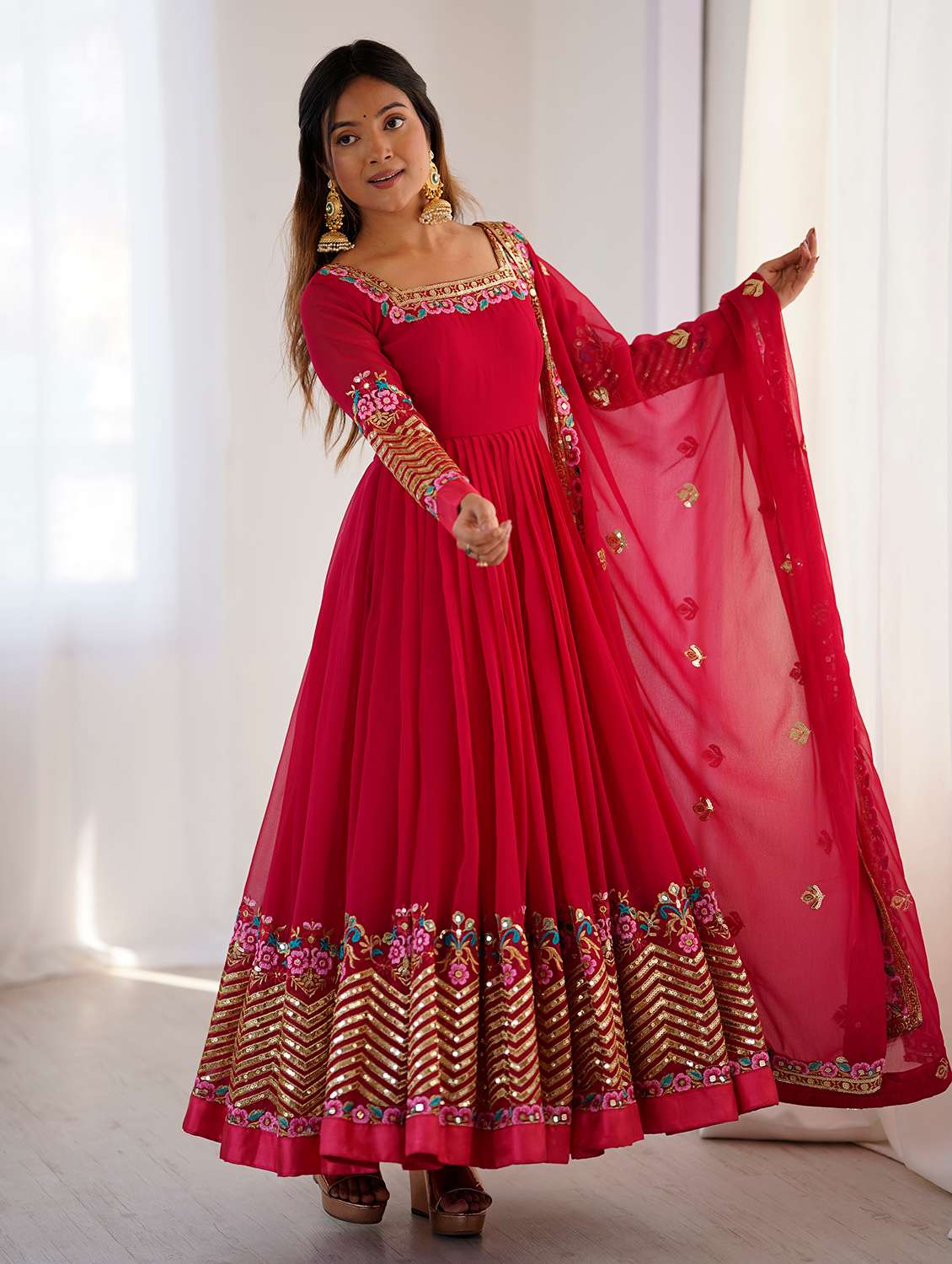 women embroidered long sleeves kurta dupatta set - 22598552 -  Standard Image - 1