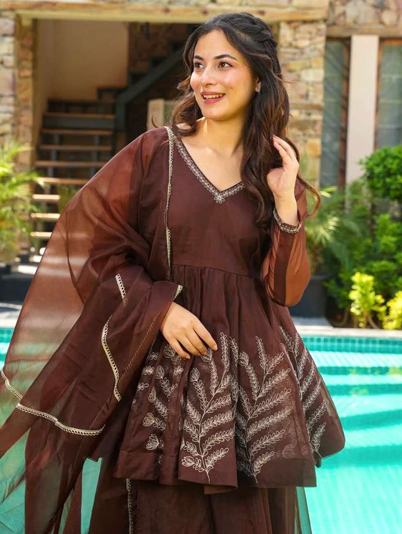 women embroidered long sleeves kurta sharara set - 22598611 -  Standard Image - 1