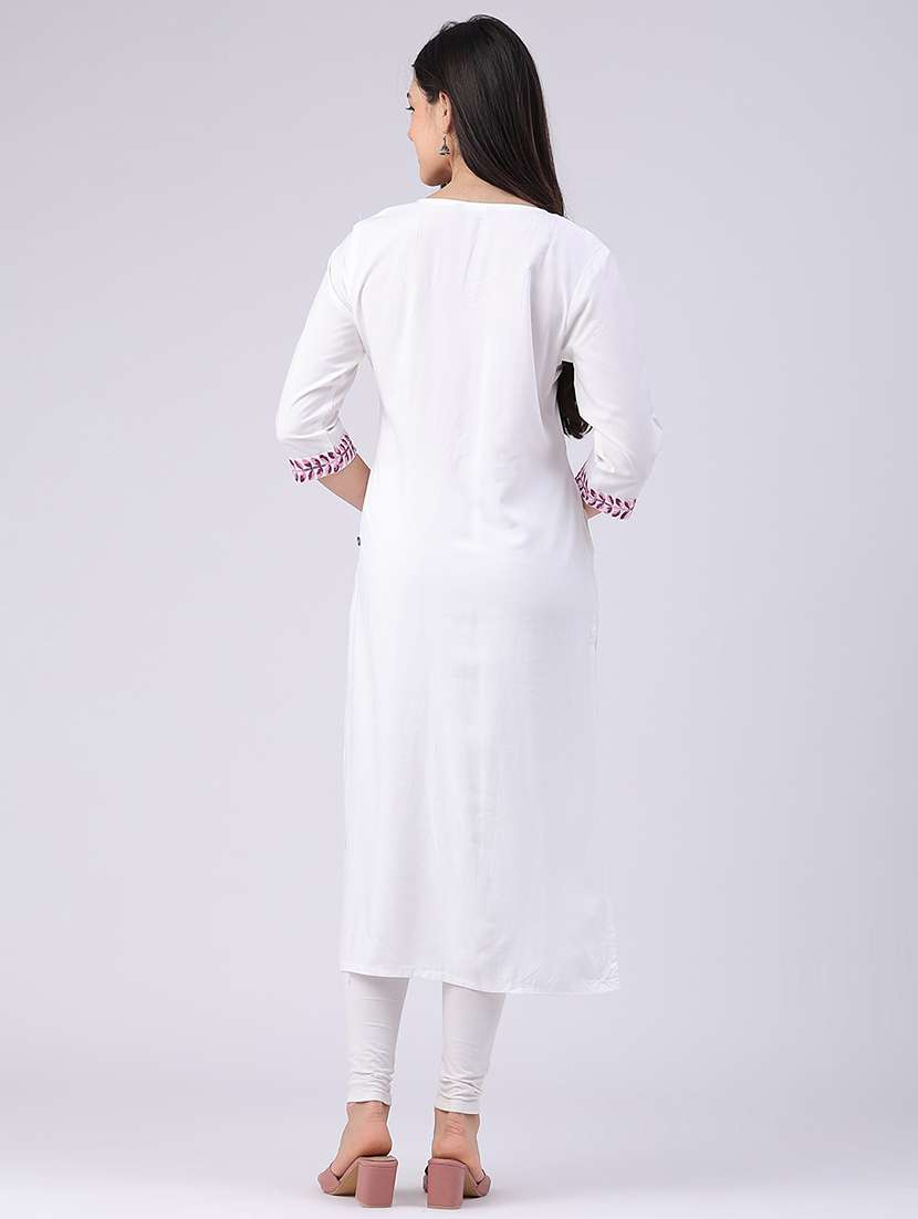 Women Embroidered Three Quarter Sleeve Straight Kurta - 22598730 -  Standard Image - 4