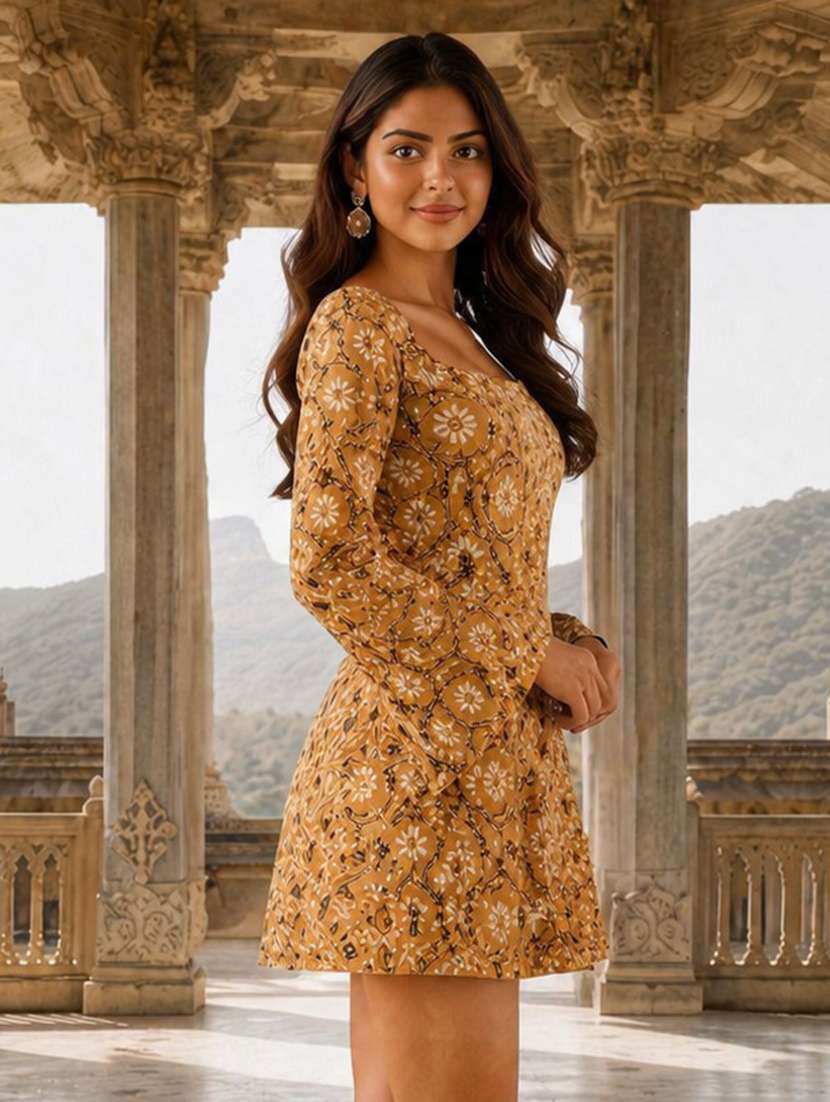 women printed bell sleeves a-line dress - 22598863 -  Standard Image - 1