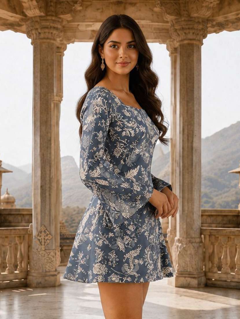 women printed bell sleeves a-line dress - 22598864 -  Standard Image - 1