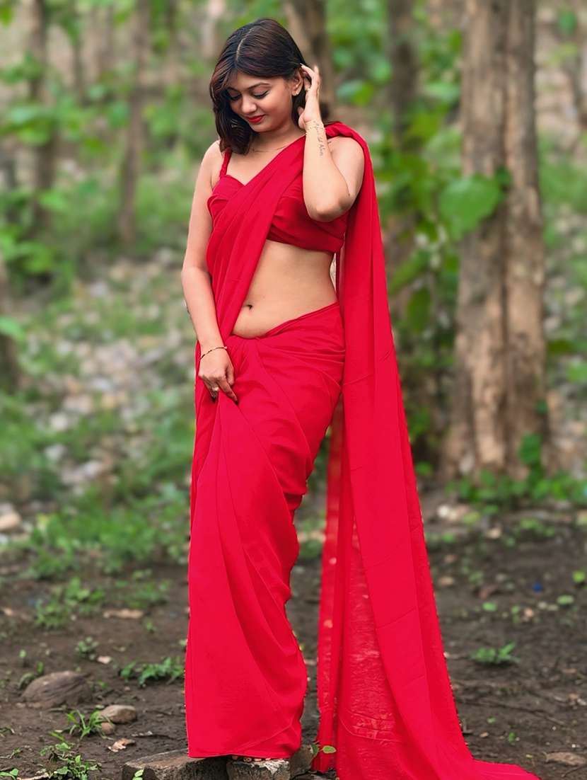 women solid plain saree with blouse