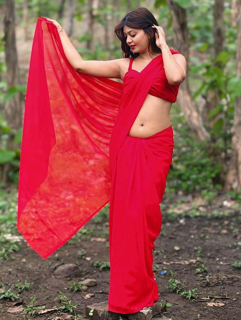 Women Solid Plain Saree With Blouse - 22598942 -  Standard Image - 1
