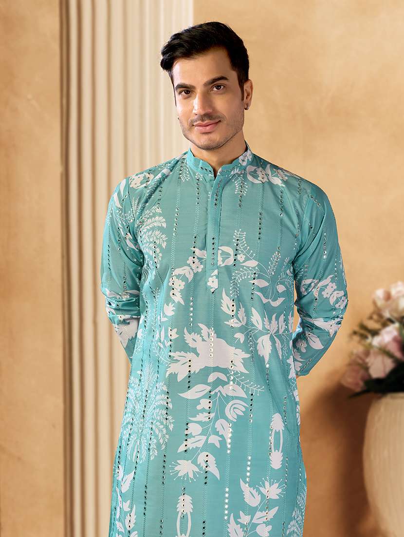 men printed mandarin neck long kurta - 22599051 -  Standard Image - 1