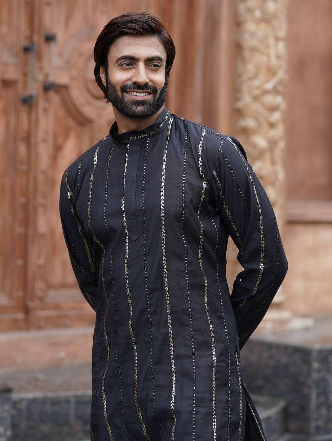 Men Solid With Work Mandarin Neck Long Kurta - 22599082 -  Standard Image - 1
