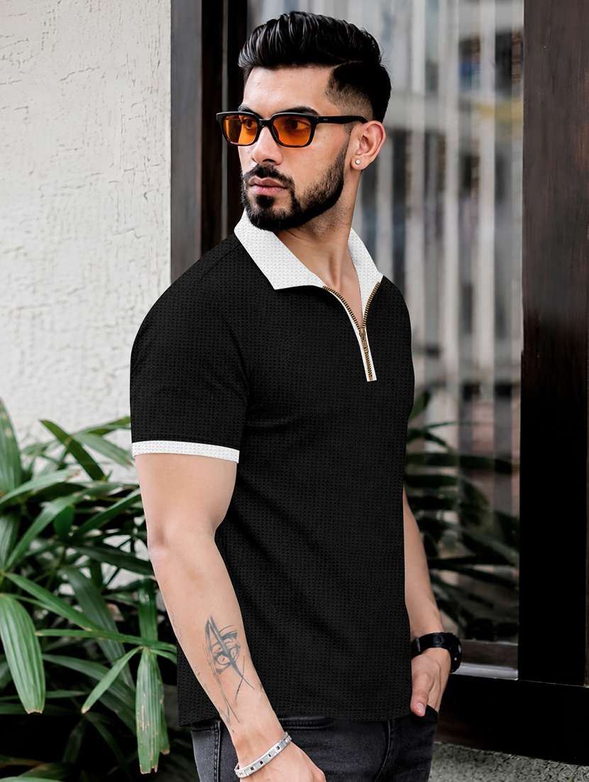 Men Textured Short Sleeve Regular Fit Polo T-shirt - 22599160 -  Standard Image - 1