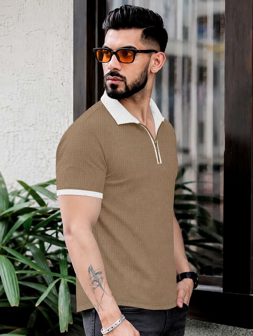 Men Textured Short Sleeve Regular Fit Polo T-shirt - 22599161 -  Standard Image - 1