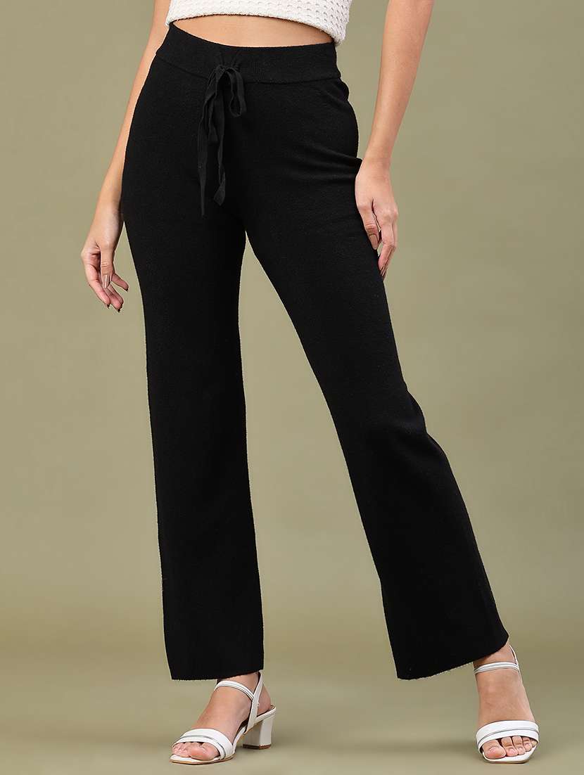 women solid high rise straight trouser