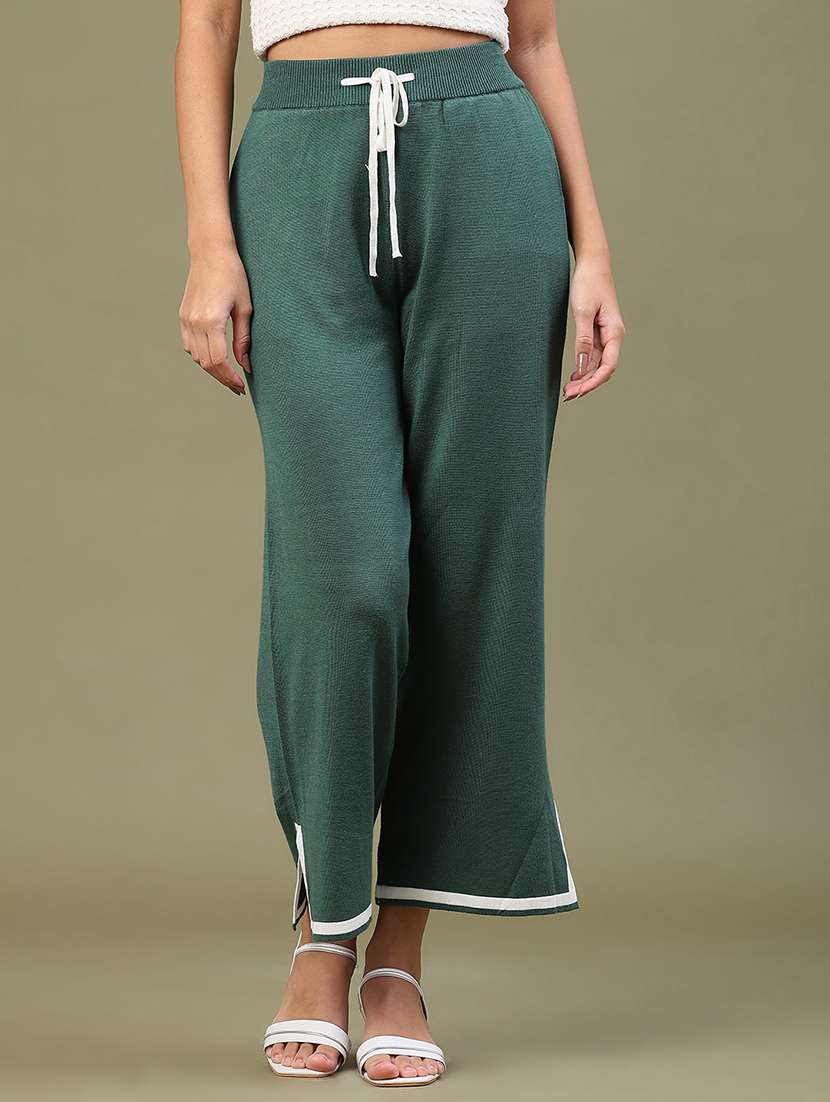 women solid high rise straight trouser