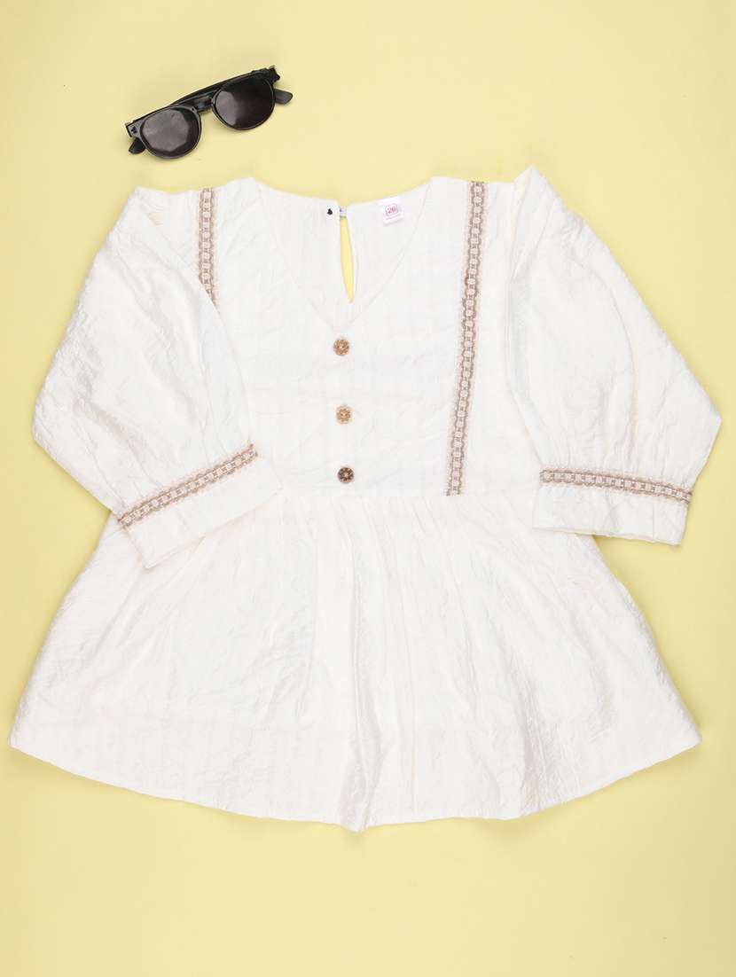 Girls Self Design Three Quarter Sleeves A-line Top - 22600113 -  Standard Image - 1