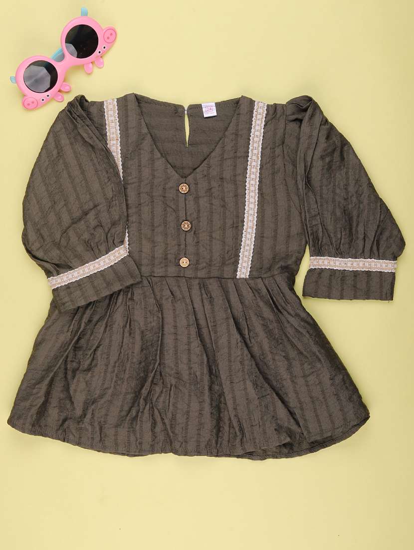Girls Self Design Three Quarter Sleeves A-line Top - 22600115 -  Standard Image - 1