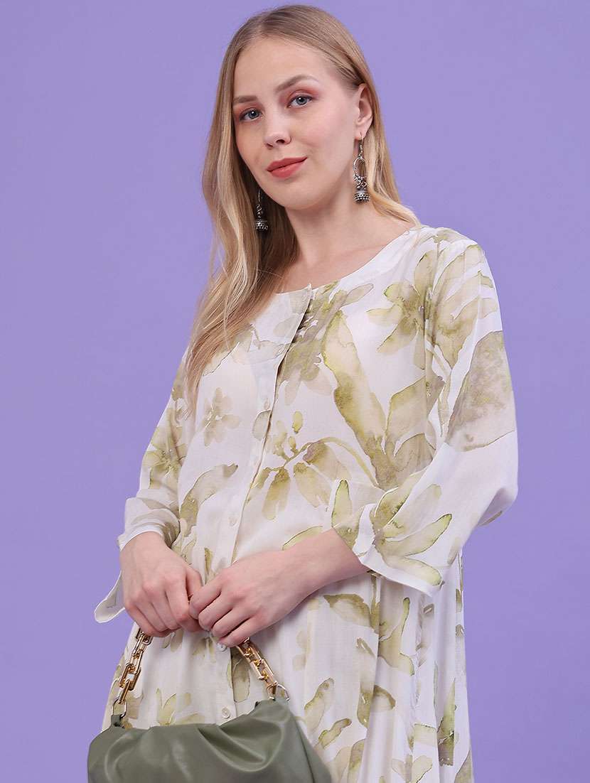 Women Printed Three Quarter Sleeve A-line Kurta - 22600400 -  Standard Image - 1