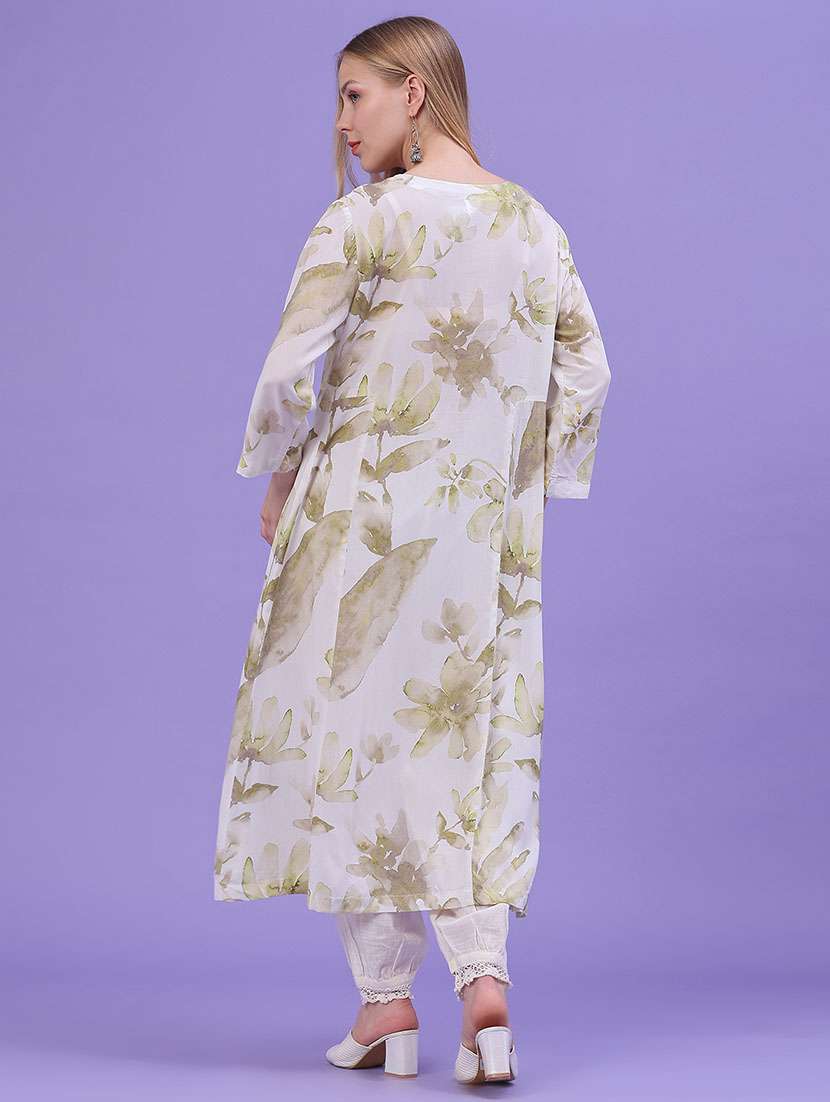 Women Printed Three Quarter Sleeve A-line Kurta - 22600400 -  Standard Image - 4