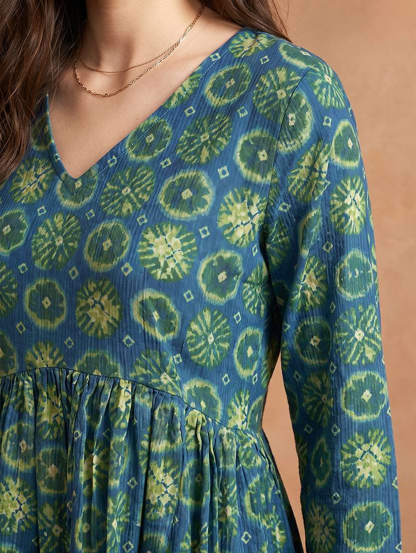 women printed long sleeves flared kurti - 22600567 -  Standard Image - 1