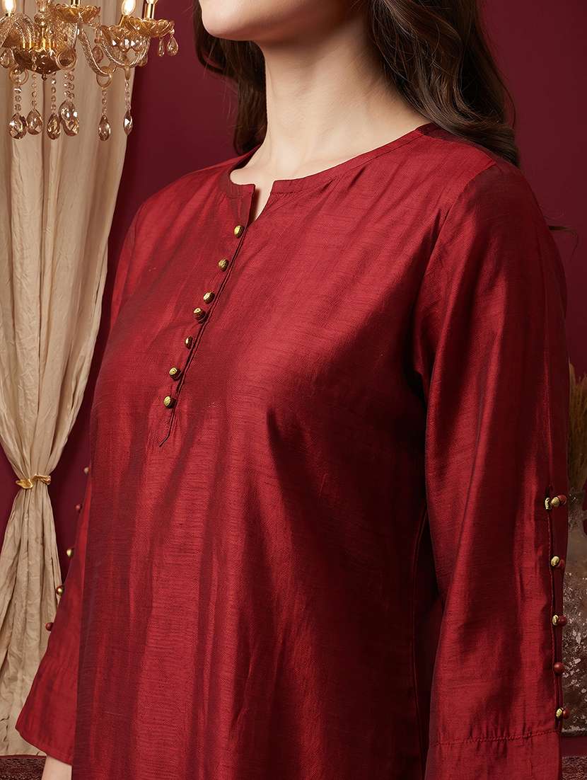 women solid three quarter sleeves straight kurti - 22600571 -  Standard Image - 1
