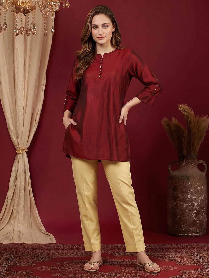 women solid three quarter sleeves straight kurti - 22600571 -  Standard Image - 4