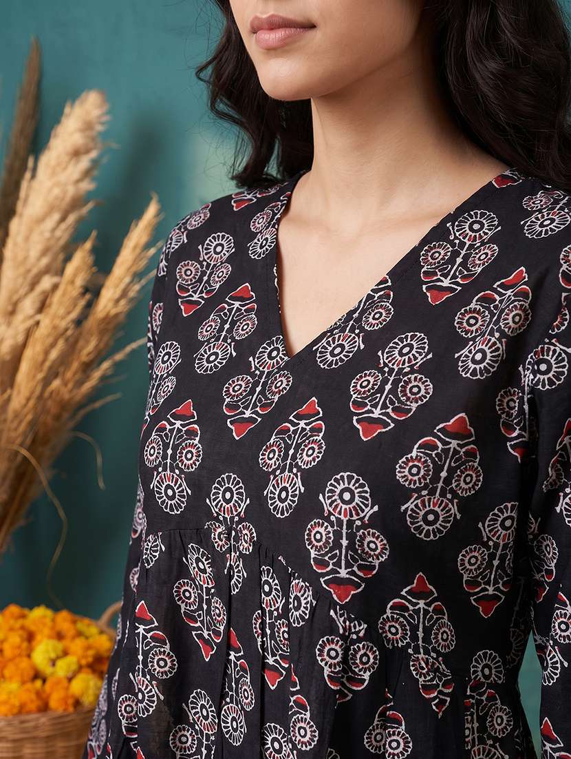 Women Printed Three Quarter Sleeves A-line Kurti - 22600576 -  Standard Image - 1