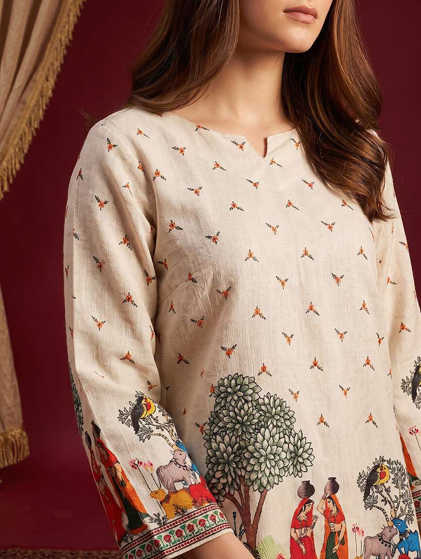 Women Printed Long Sleeves Straight Kurti - 22600584 -  Standard Image - 1