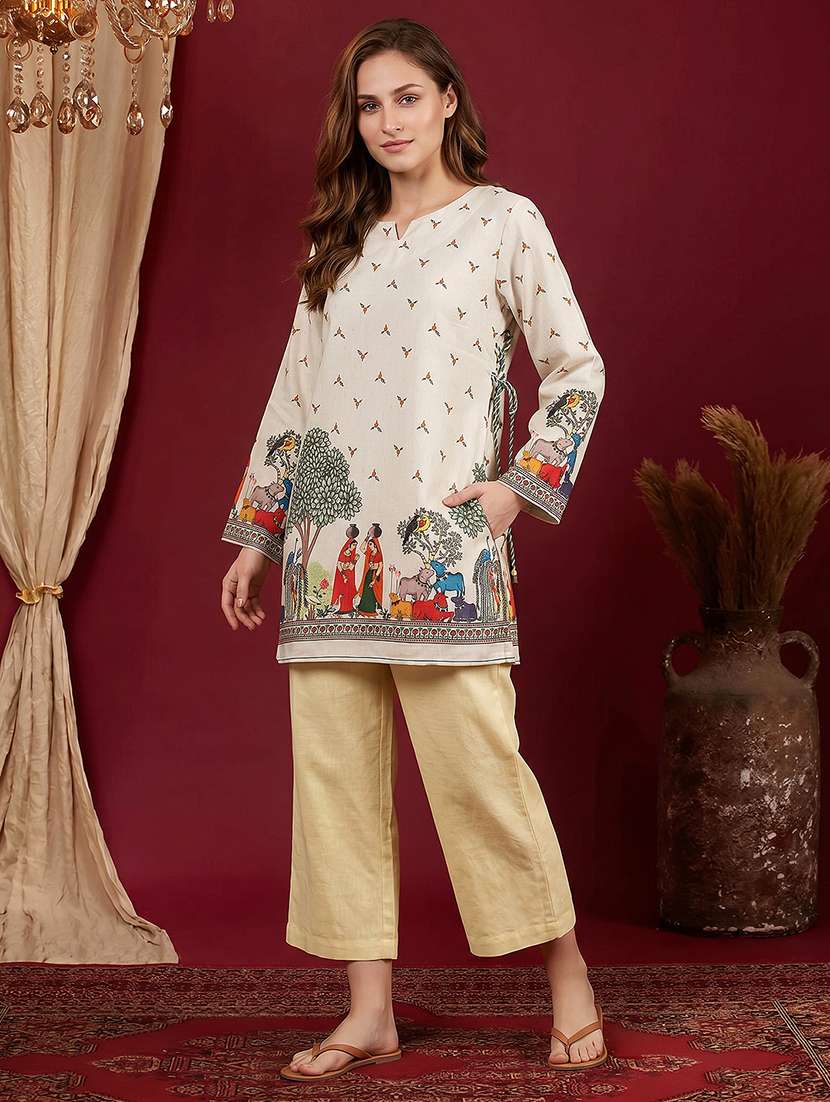 Women Printed Long Sleeves Straight Kurti - 22600584 -  Standard Image - 4