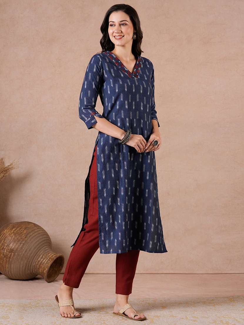 women printed three quarter sleeves straight kurta - 22601146 -  Standard Image - 4