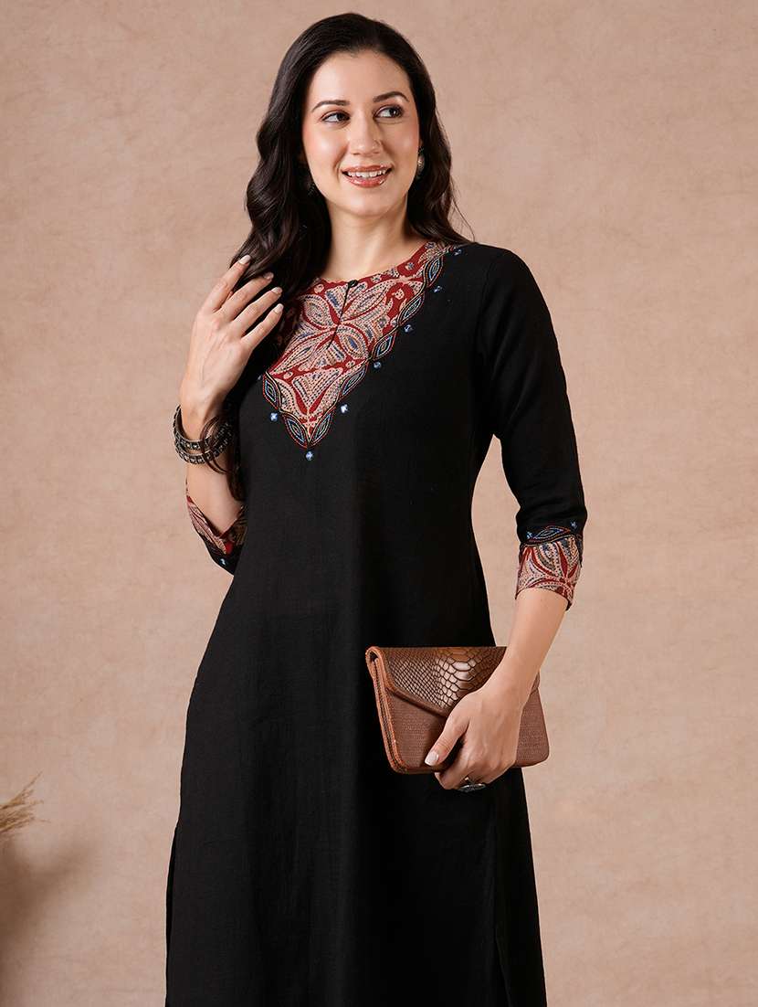 women printed three quarter sleeves a-line kurta - 22601149 -  Standard Image - 1