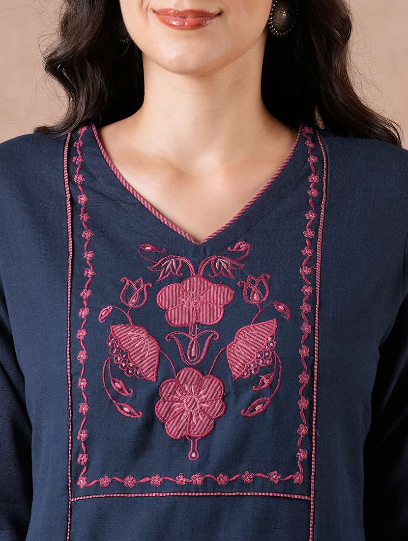women embroidered three quarter sleeves kurta pant set with dupatta - 22601157 -  Standard Image - 1