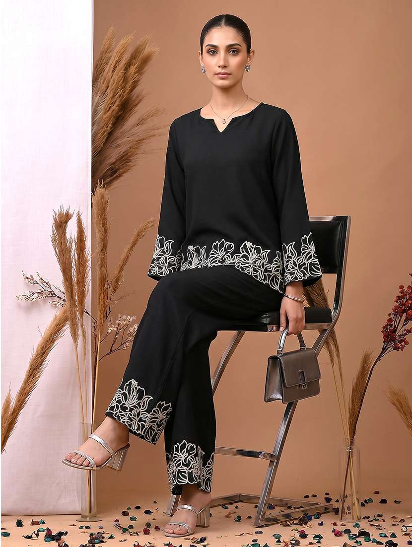 women embroidered long sleeves ethnic co-ord set - 22601982 -  Standard Image - 4