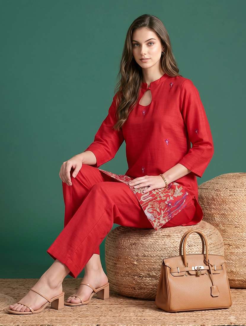 women embroidered three quarter sleeves ethnic co-ord set - 22601984 -  Standard Image - 4