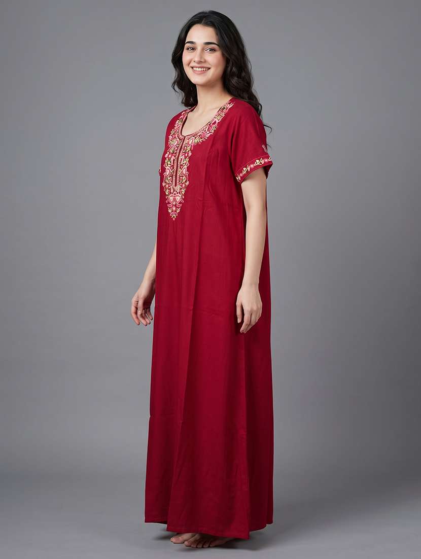 women embroidered short sleeves nighty - 22602487 -  Standard Image - 4