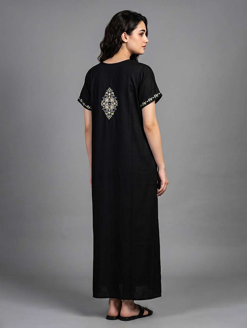 Women Embroidered Short Sleeves Nighty - 22602488 -  Standard Image - 4