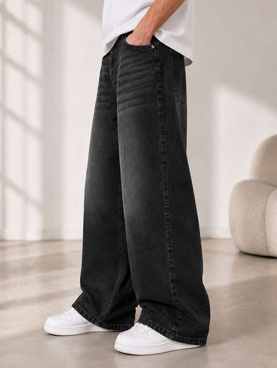 men washed mid rise full length baggy jeans - 22602516 -  Standard Image - 1