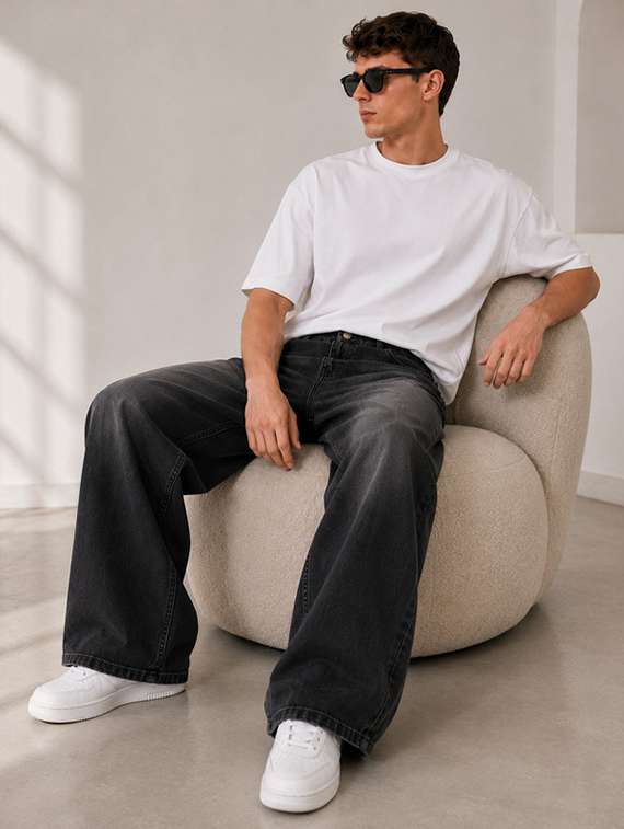 men washed mid rise full length baggy jeans - 22602516 -  Standard Image - 4