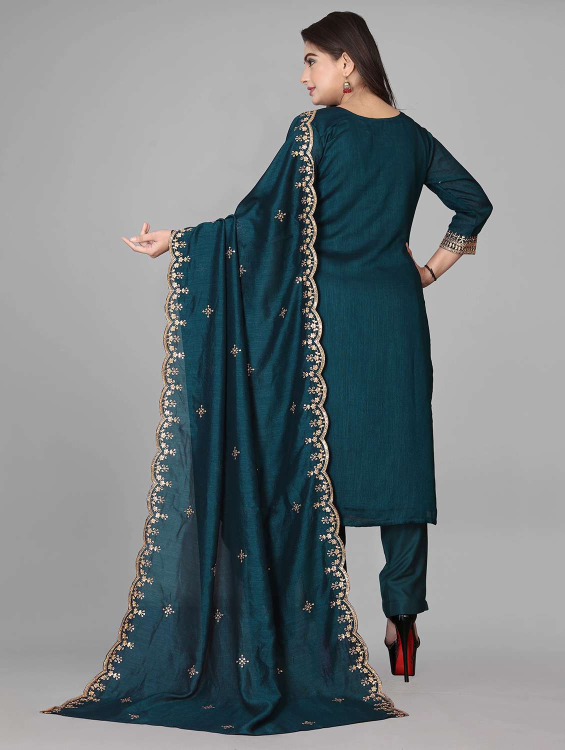 women embroidered three quarter sleeves kurta pant with dupatta set - 22602780 -  Standard Image - 4